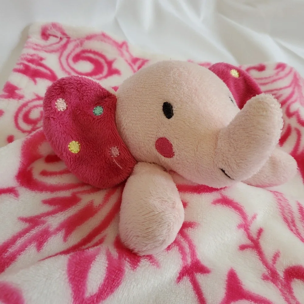 Elephant Security Blanket Baby Lovey Pink Pattern White RN 130369 Polka Dot Ears